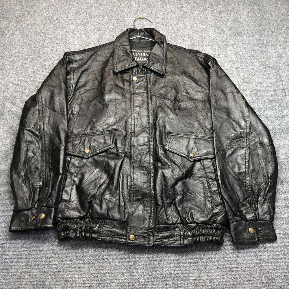Napoline Leather Outfitters Mens Patchwork Bomber Jacket Black Genuine Leather M